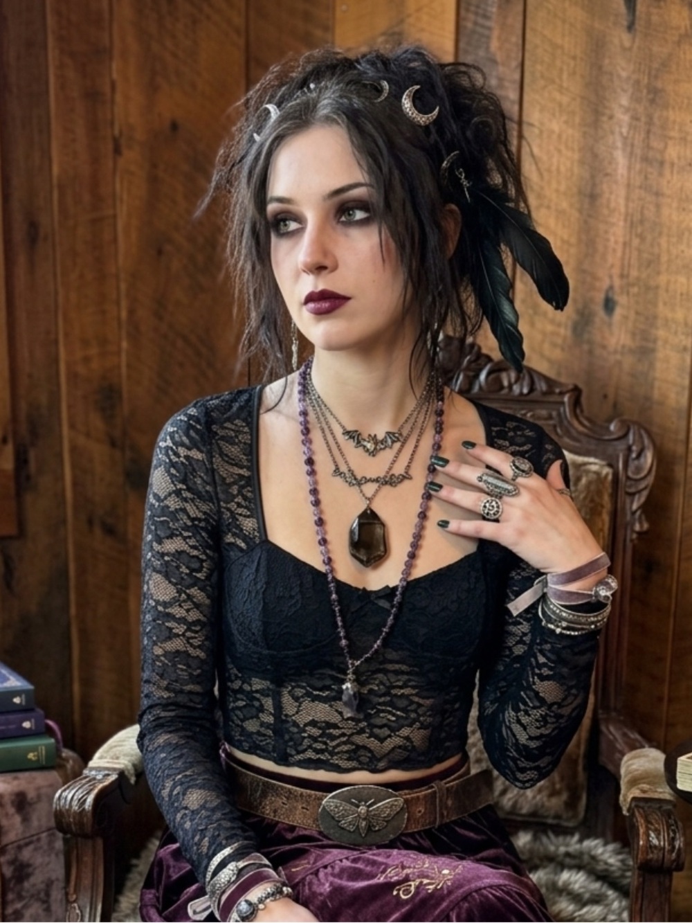 Boutique Black Sheer Lace Long Sleeve Crop Top Sweetheart Whimsigoth Bow S